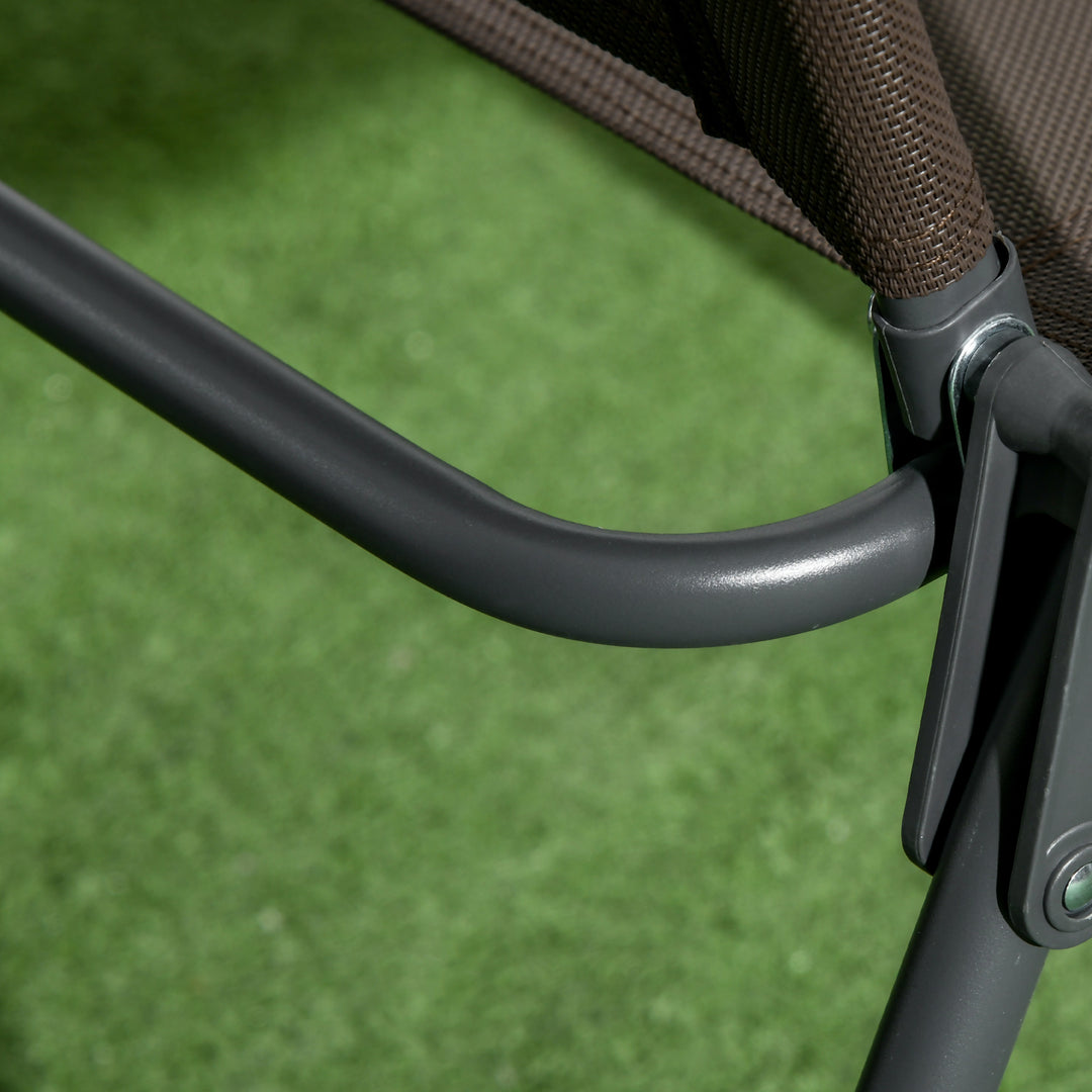 Bistrosæt 3-delt havemøbelsæt af metal, vejrbestandigt med sammenklappeligt glasbord og havestole, brun