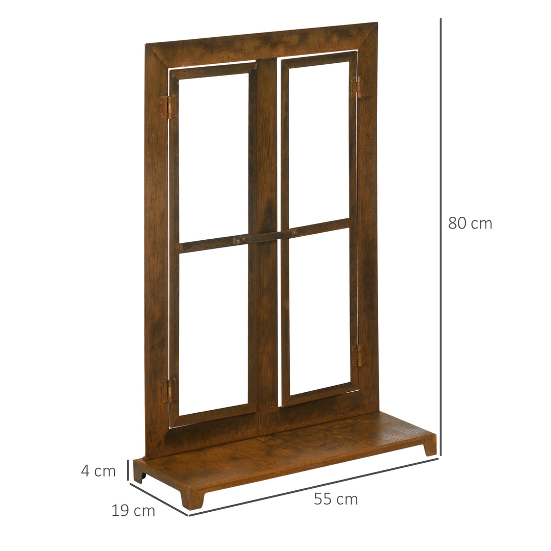 Dekorativ vinduesramme til haven, vintage design, 55 cm x 19 cm x 80 cm, metal, brun