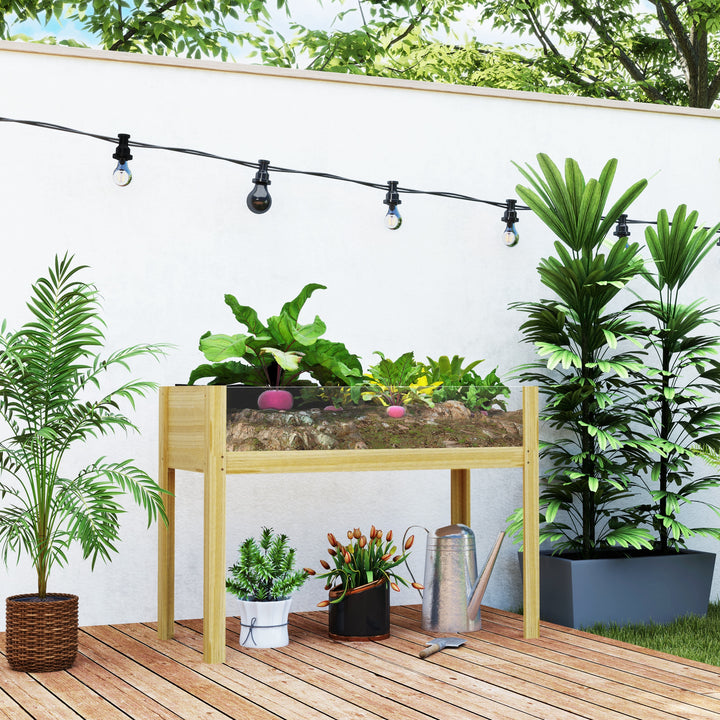 Højbed i træ med akrylpaneler på to sider. rummer 118 liter jordvandsdræningshuller. 110 x 50 x 80 cm.