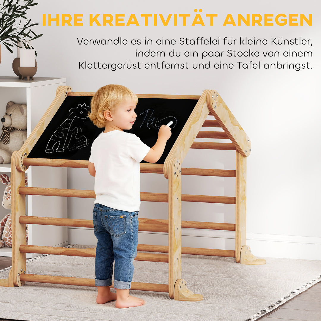 9-i-1 indendørs klatrestativ, rampe, rutsjebane, stige, tavle, til småbørn, træ