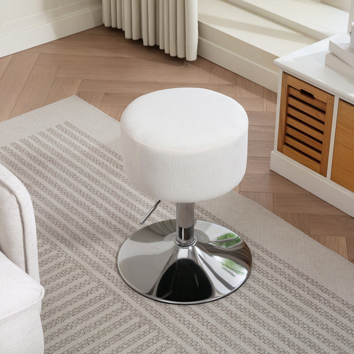 Barstol, polstret barstol med metalstel, corduroy look, højdejusterbar 360° drejelig hvid
