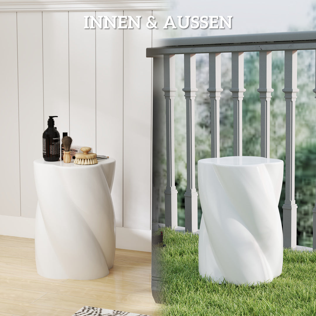 Keramisk spiralskammel, 120 kg lasteevne, 33 x 45 cm, vejrbestandig haveskammel med låg, hvid