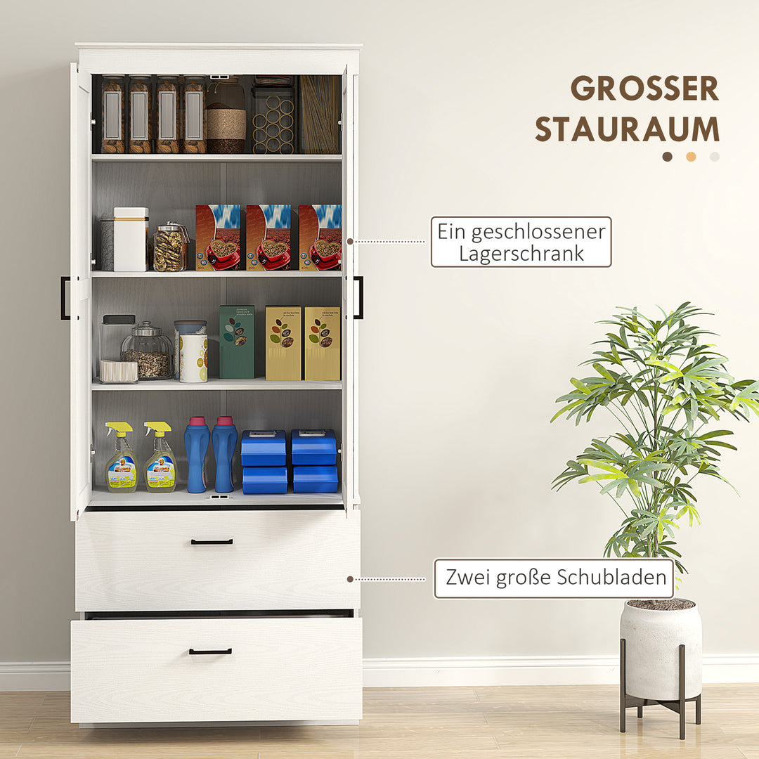 Fritstående køkkenskab med justerbare hylder og to brede skuffer til stue, køkken, hvid