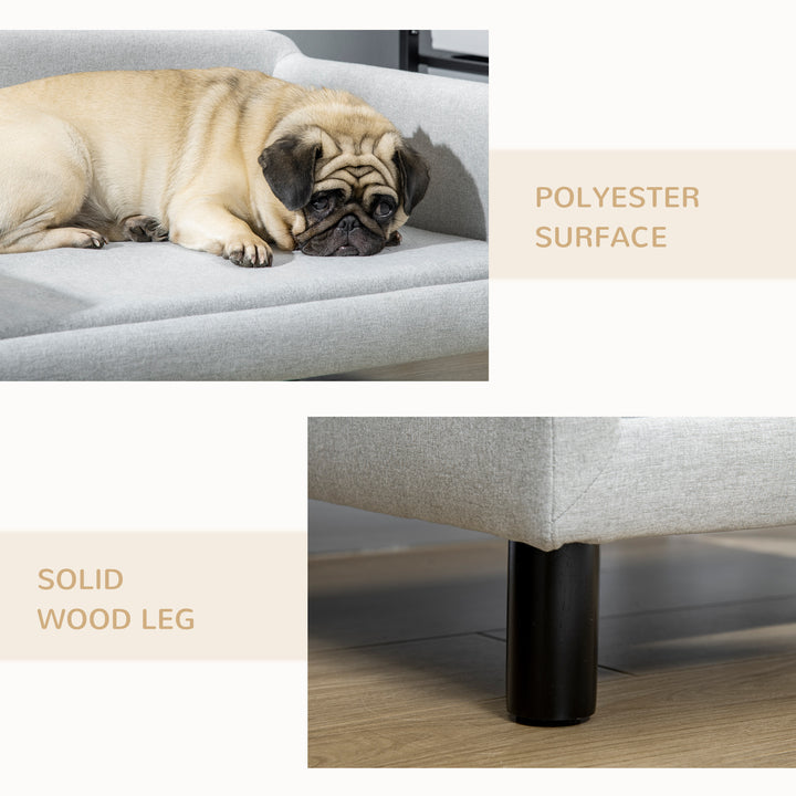 Hundesofa, Hundeseng, Hundeseng lavet af fløjl med ryglæn, Træben, Kattesofa til mellemstore hunde, 82 x 54 x 36 cm, Lysegrå