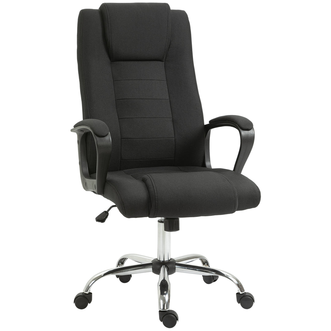 Kontorstol, computerstol med vippefunktion, nakkestøtte, ergonomisk skrivebordsstol, drejelig, højdejusterbar, sort linned-touch, 62 x 76 x 110-119 cm