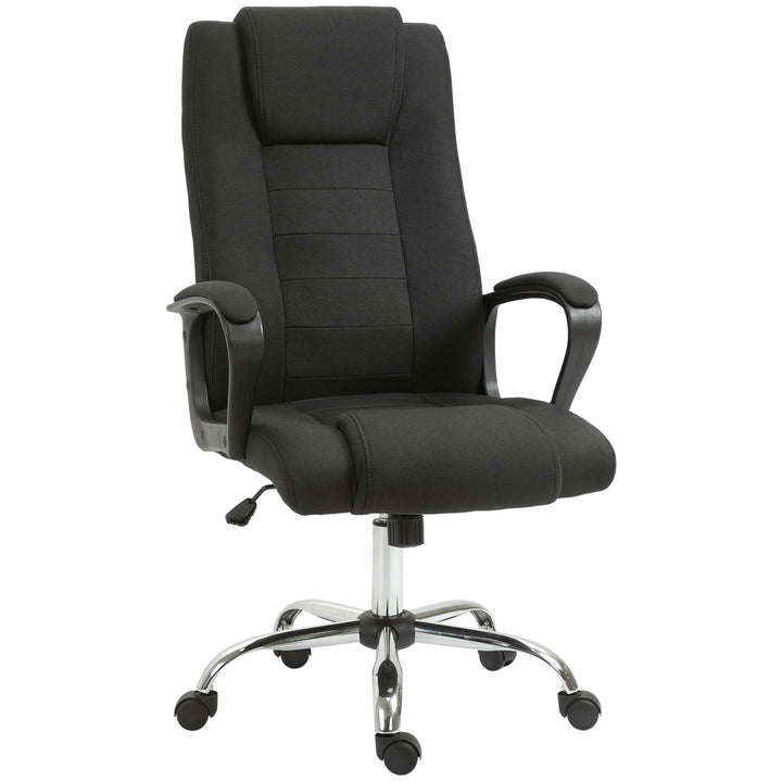 Kontorstol, computerstol med vippefunktion, nakkestøtte, ergonomisk skrivebordsstol, drejelig, højdejusterbar, sort linned-touch, 62 x 76 x 110-119 cm