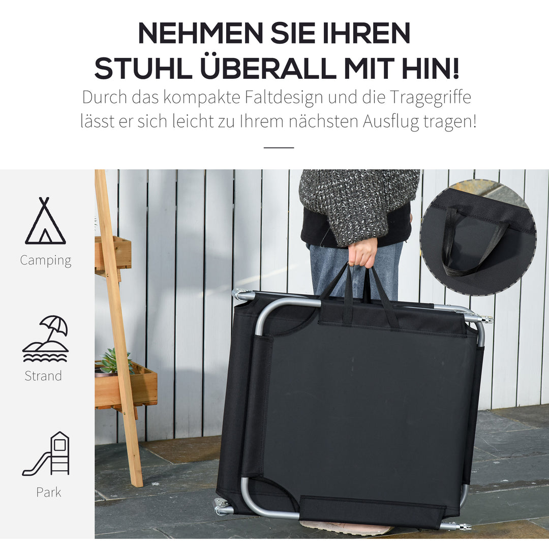 Solseng, foldbar, justerbar ryglæn, rustfri metalramme, 187 x 55 x 24 cm, sort
