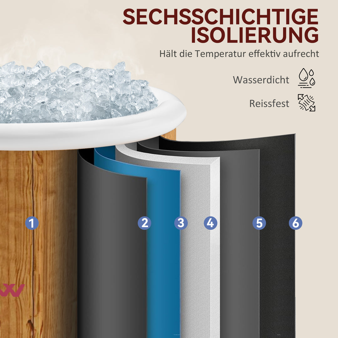 Isbad, 300 liters oppusteligt isbad til muskelafslapning med låg, bæretaske, luftpumpe, brun