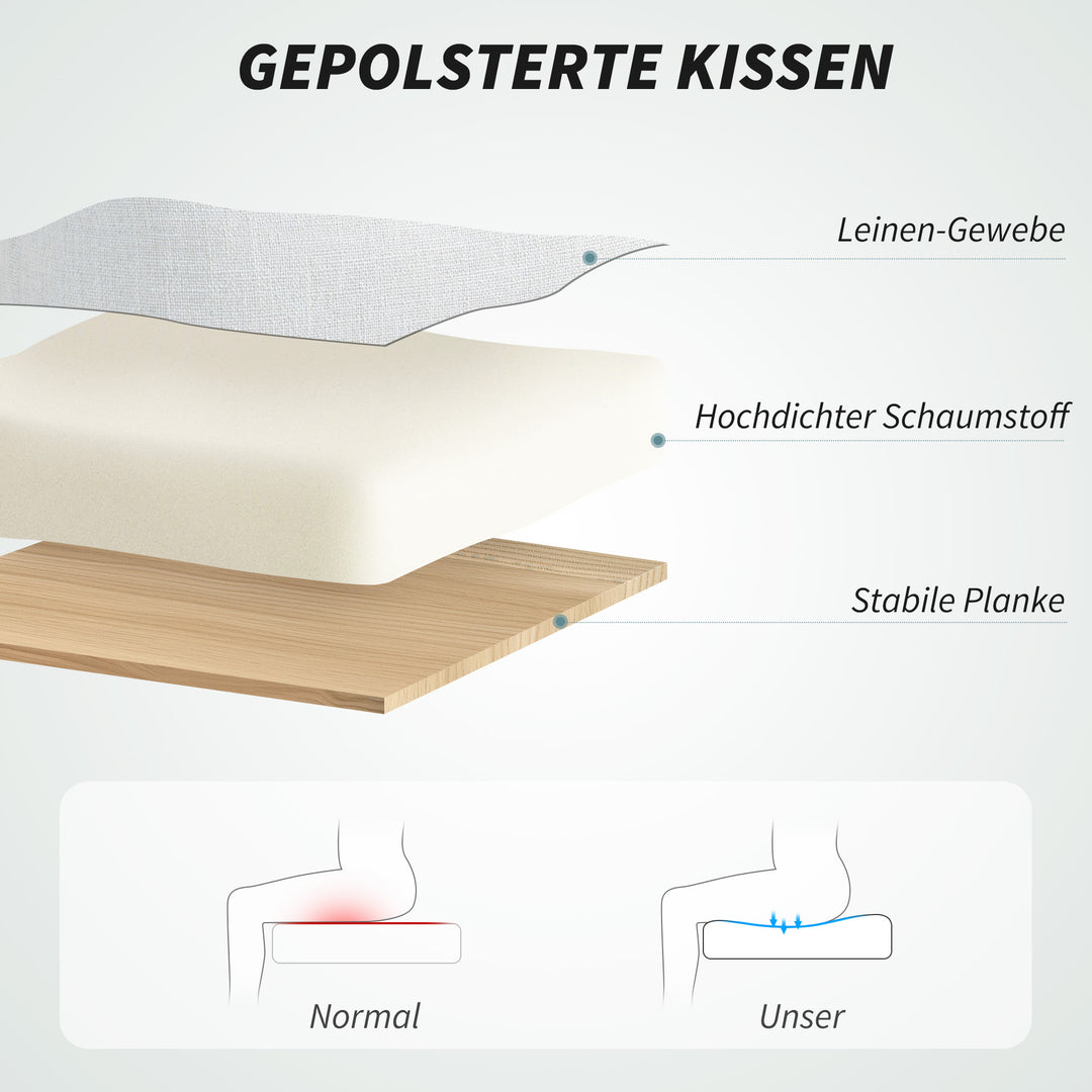 Rullende stol, linnedlook, højdejusterbar, 160 graders vipning, fodstøtte, cremehvid