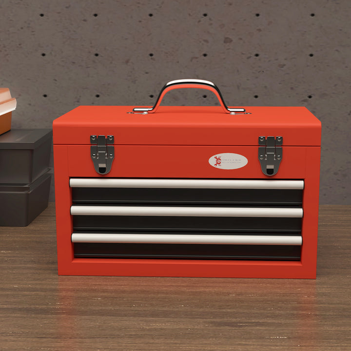 Værktøjskasse med 3 skuffer, 1 rum, robuste stållåse, 45 x 24 x 27 cm, rød