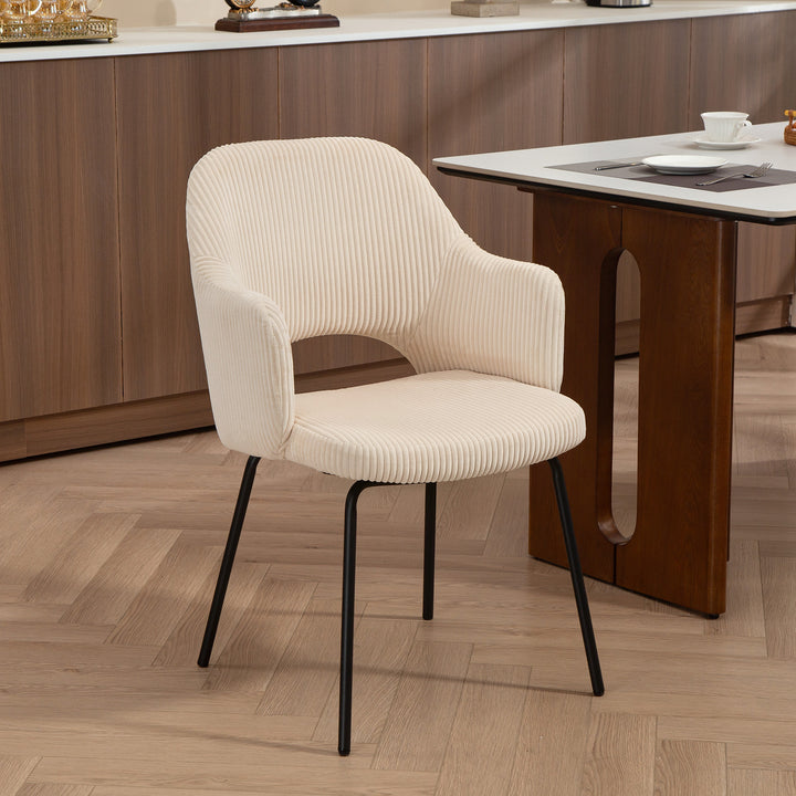 Spisestol, corduroy-polstring, skalform, metalben, fodhynde, beige