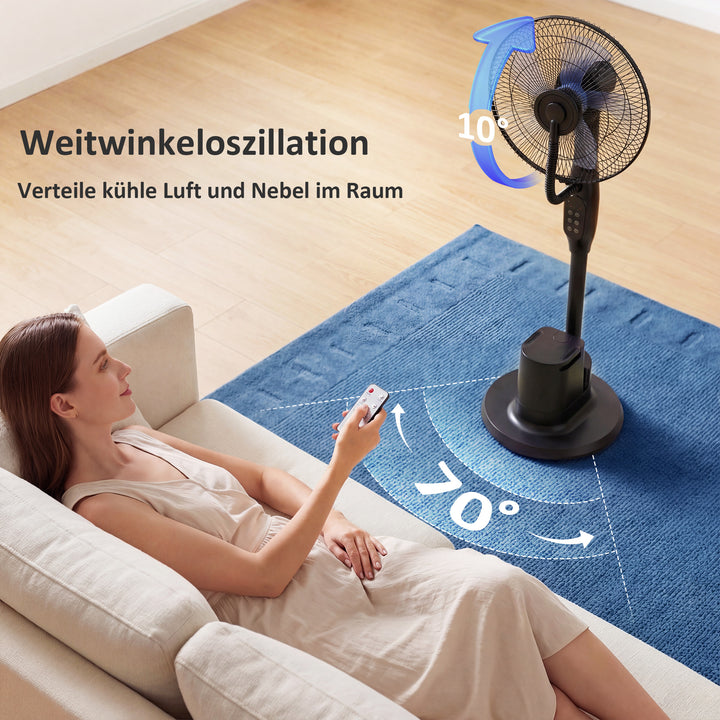 Stående ventilator med dugfunktion, 70° oscillation, 3 hastigheder, 3 tilstande, 3,5L vandtank, sort