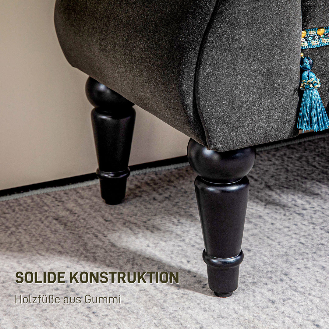 Polstret bænk, vintage design, op til 150 kg, 117 x 40 x 58 cm, mørkegrå