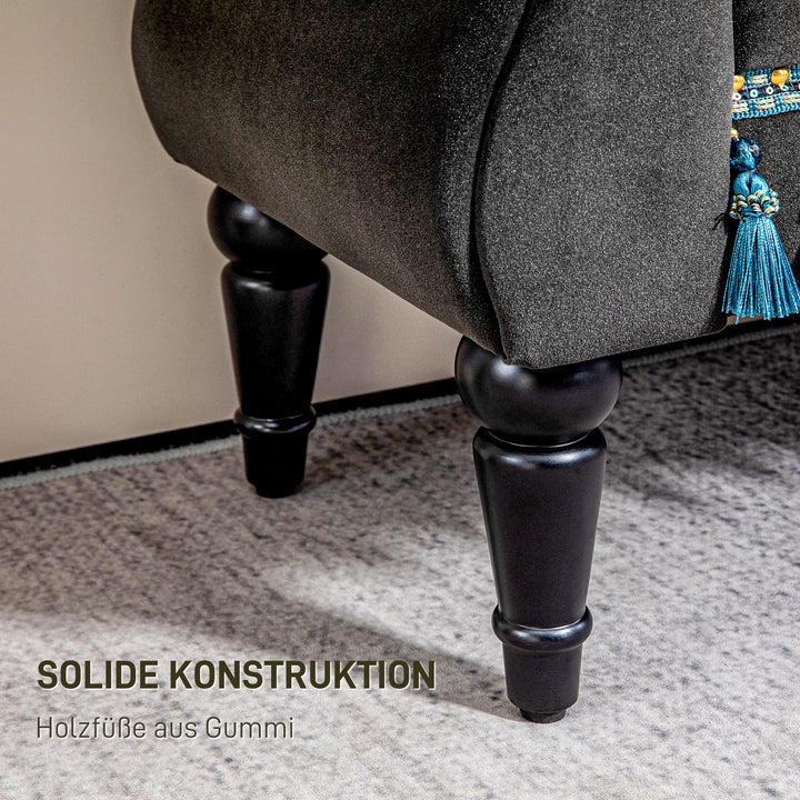 Polstret bænk, vintage design, op til 150 kg, 117 x 40 x 58 cm, mørkegrå