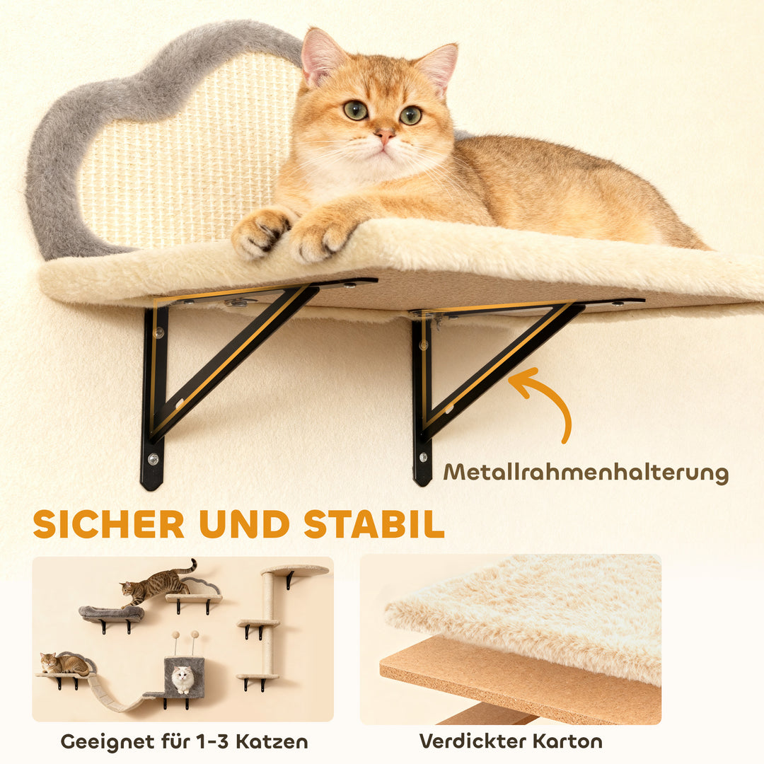 Vægmonteret kradsetræsæt, sisal kradseflader, 4 dele, til 1-3 katte, beige