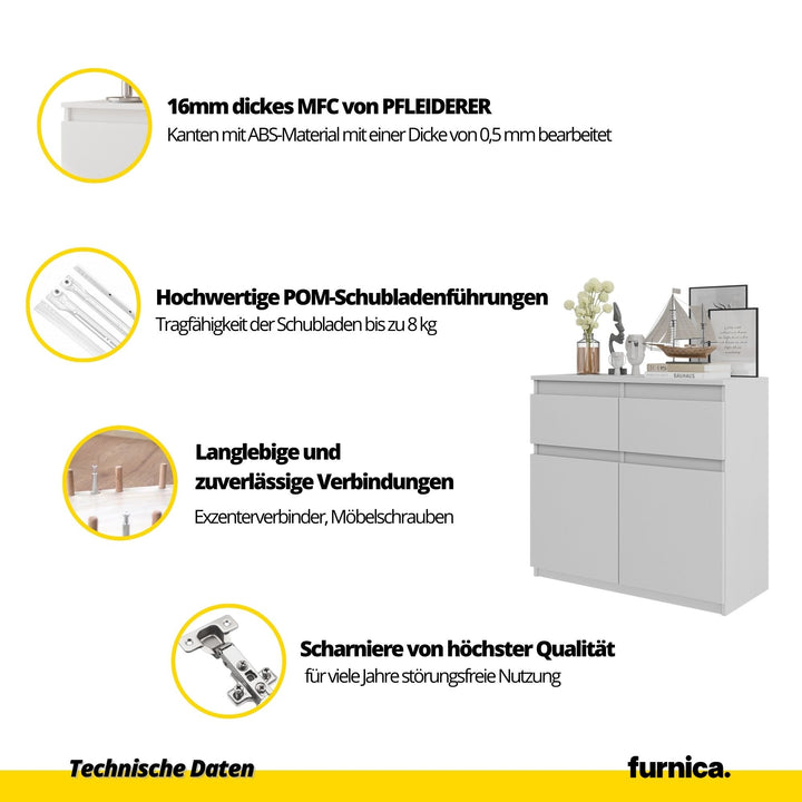 NOAH - Kommode med 2 skuffer - mat hvid / antracit-grå H75cm B80cm D35cm