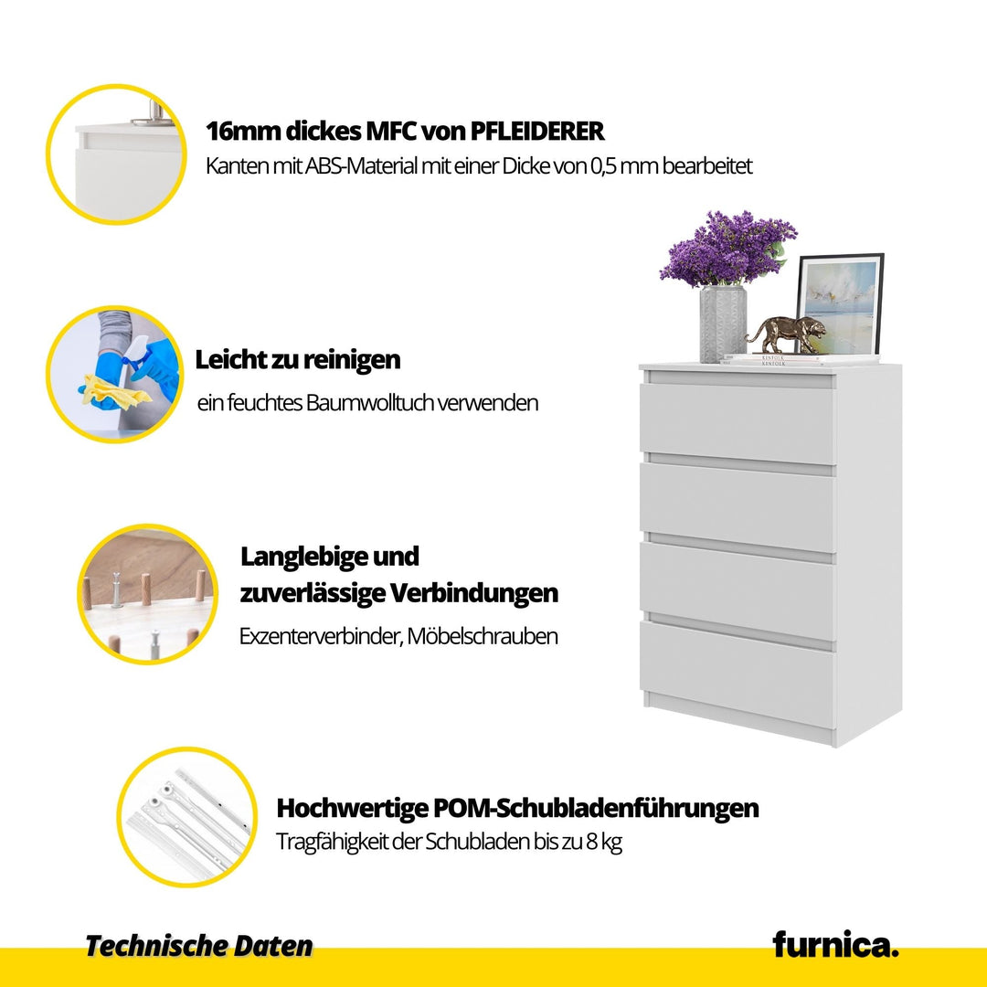 GABRIEL – kommode / sideboard med 4 skuffer – antracit / mat hvid – H92 cm B60 cm D33 cm