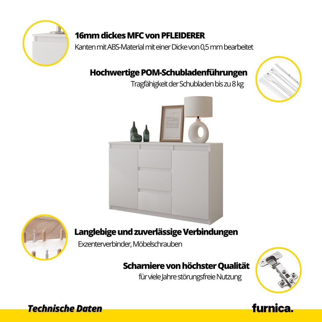 MIKEL - Kommode med 3 skuffer - naturfarvet H75cm B120cm D35cm