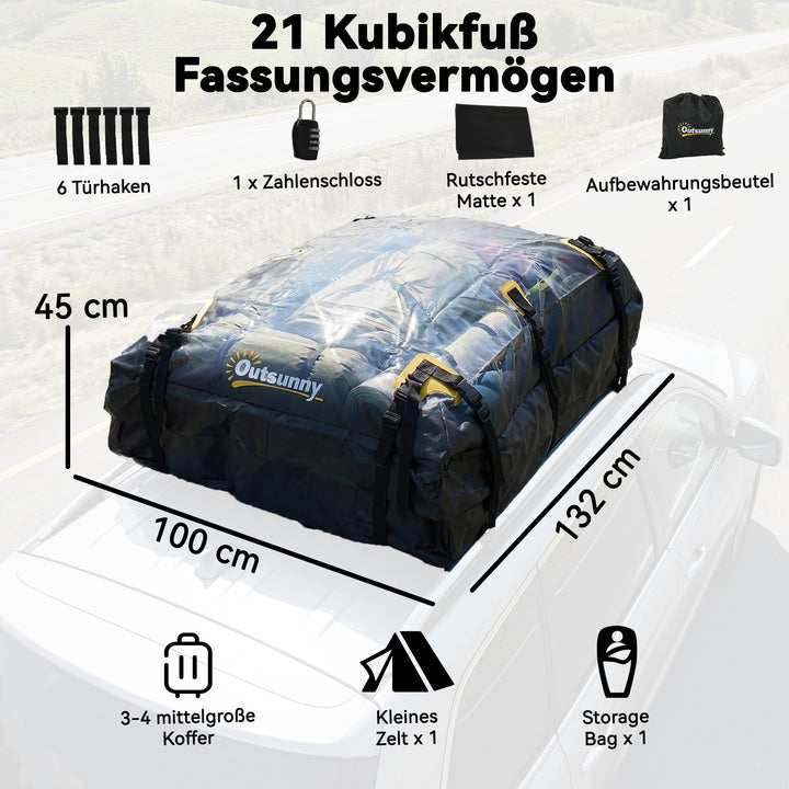 Tagboks til bil, 21 kubikfod, foldbar og vandtæt tagbøjle med skridsikker måtte, 10 kraftige stropper og 6 dørkroge.