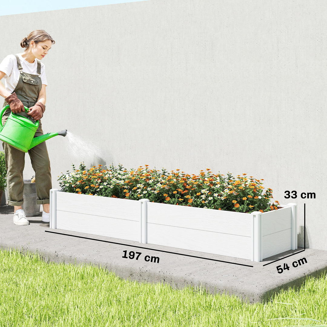 Højbed af plastik, stikbart plantebed med gør-det-selv-montering, kold ramme, 197 x 54 x 33 cm, hvid