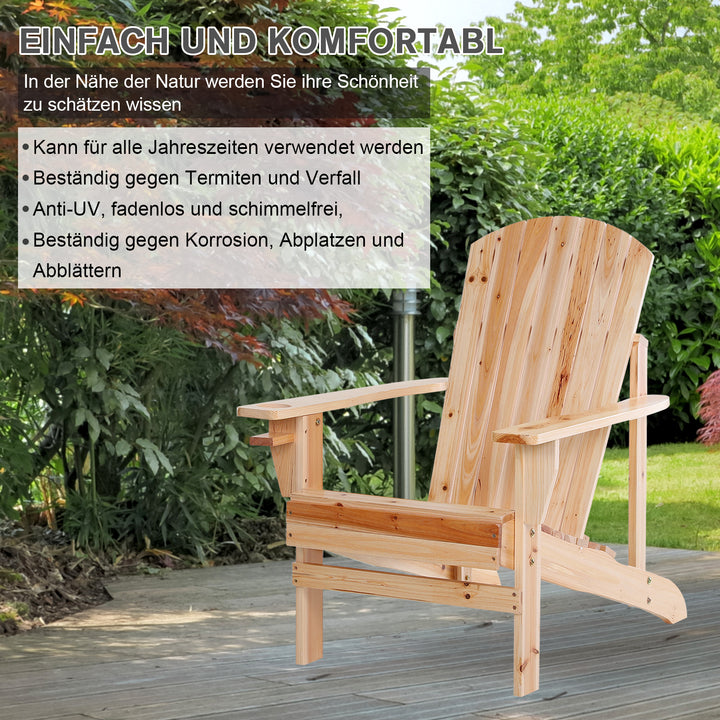 Adirondack havestol med kopholder, haveliggestol, balkonstol, massivt træ, naturlig finish, 72,5 x 97 x 93 cm
