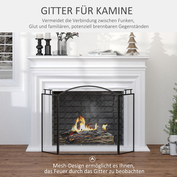 Sammenklappelig brandskærm, brandbeskyttelsesskærm til pejs, brandskjold, brandbeskyttelsesskærm til pejs, beskyttelsesskærm til komfur, metal, 110 x 24 x 76,5 cm, sort