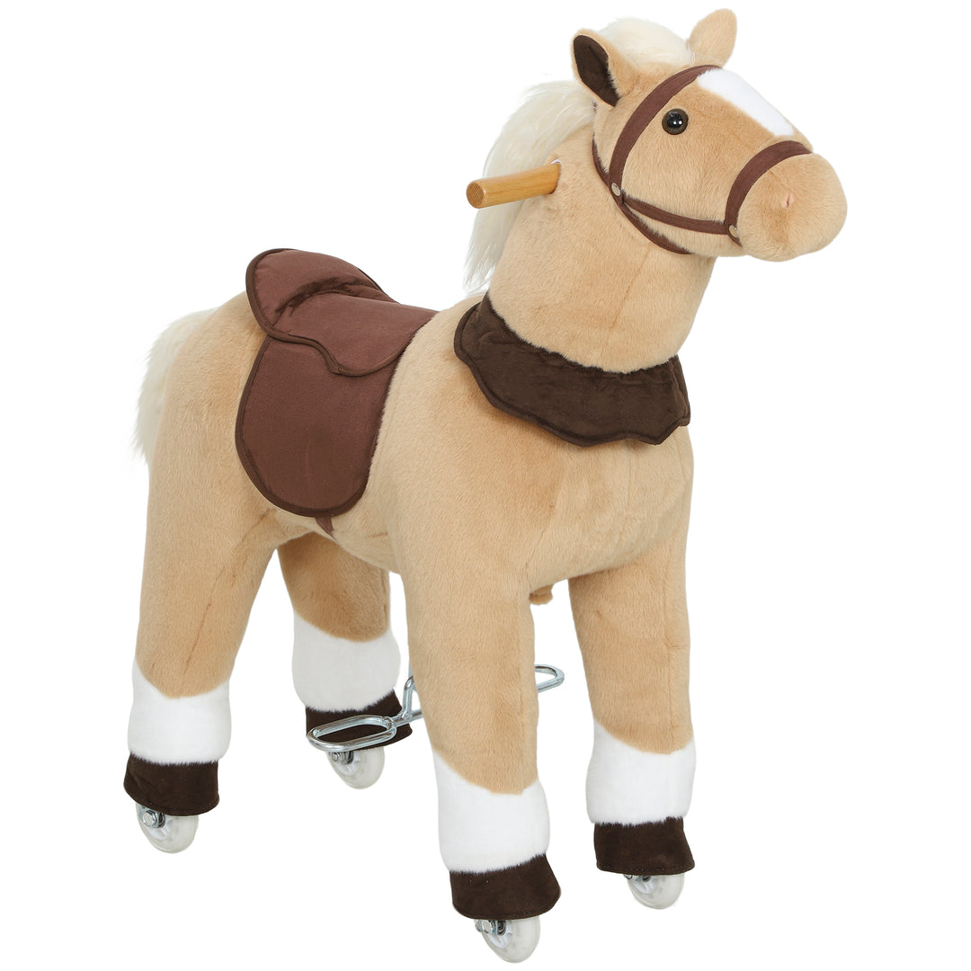 Ridehest med sadel og hjul til børn 3-5 år, 80 cm, brun