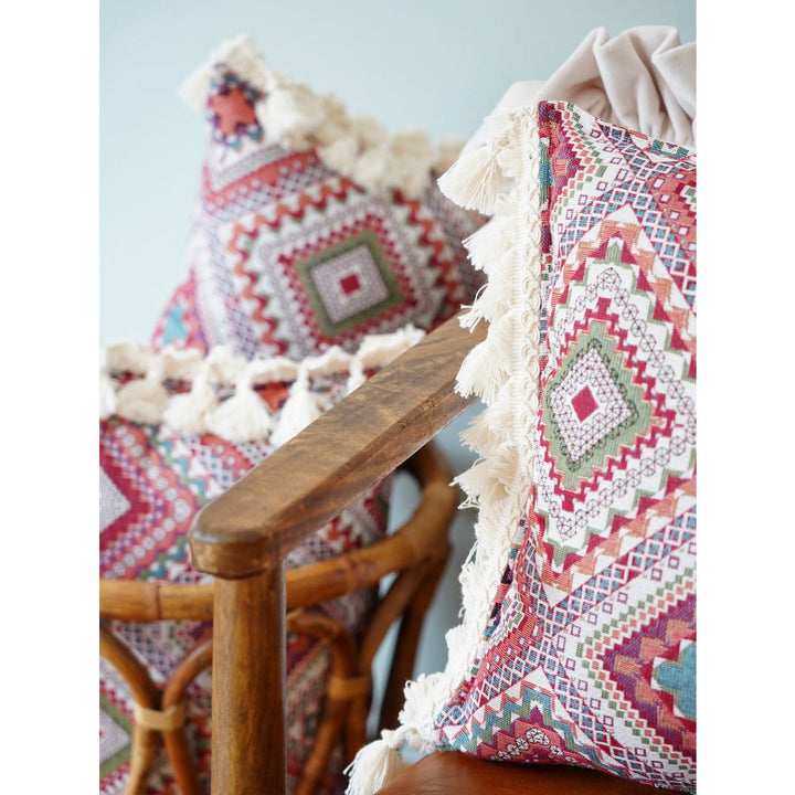 "Pink boho style" dekorativ pude med frynser