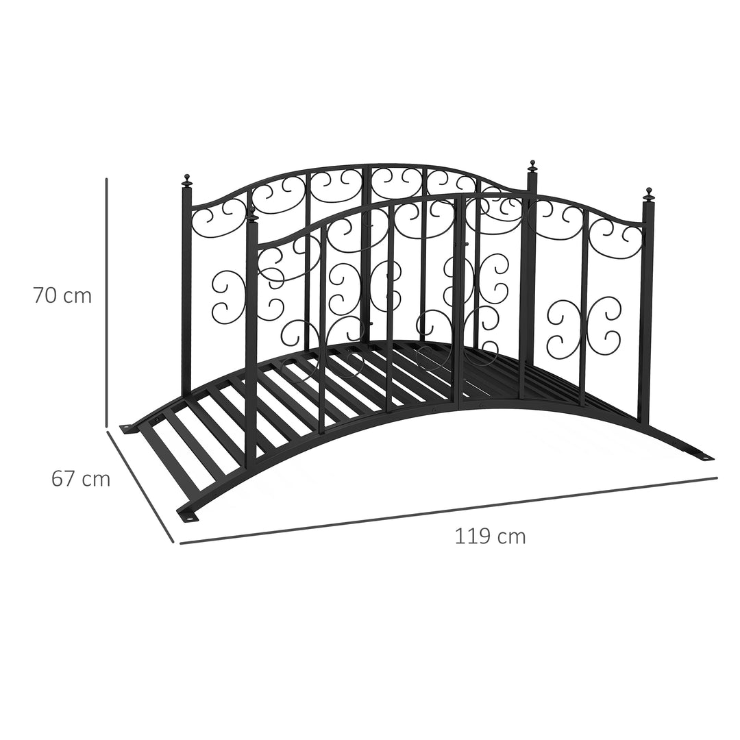 Metalhavebro i vintagestil, dekoration til have og dam, 119x67x70 cm, sort