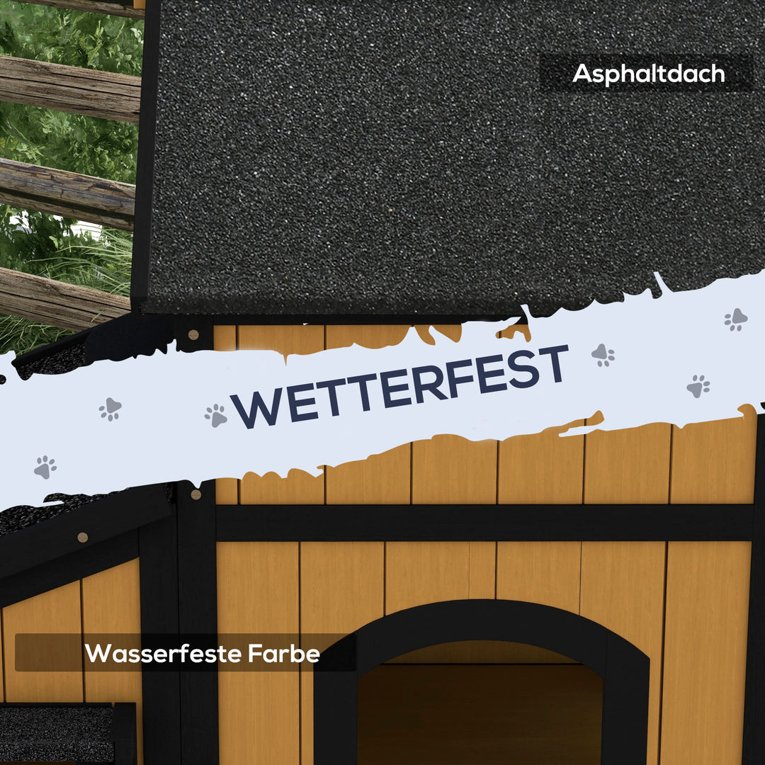 Kattehus kattehule, inkl. blomsterkasse, 96 cm x 65 cm x 85,5 cm, gul + hvid + sort