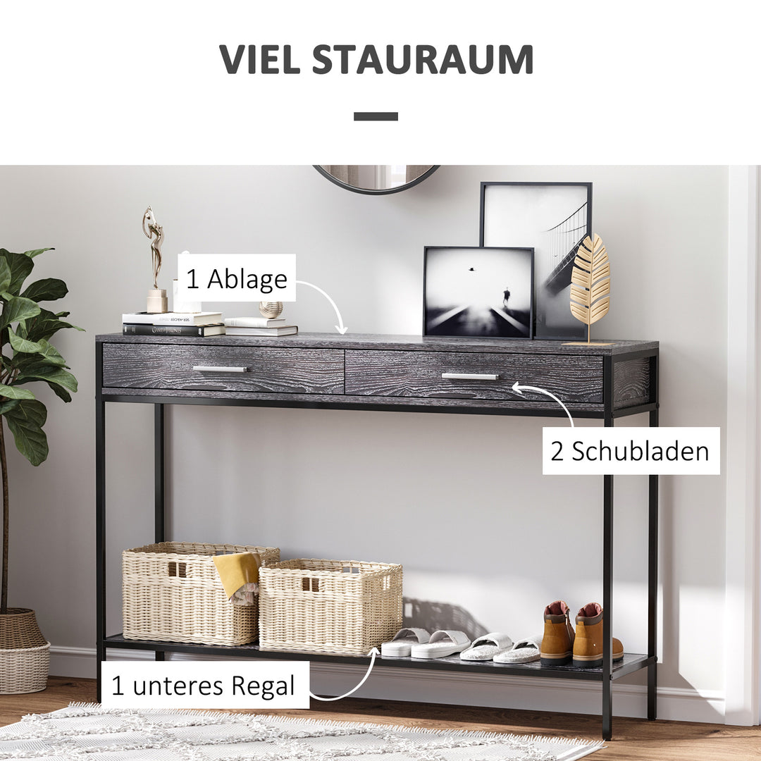 Konsolbord entrébord sidebord 2 skuffer underhylde stålgrå 120 x 30 x 81,5 cm