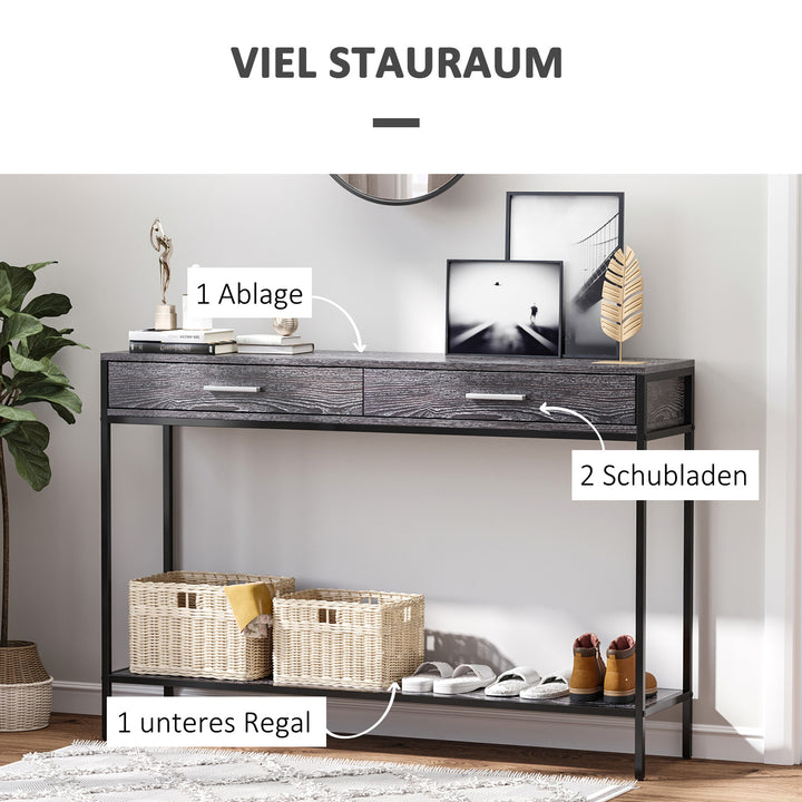 Konsolbord entrébord sidebord 2 skuffer underhylde stålgrå 120 x 30 x 81,5 cm