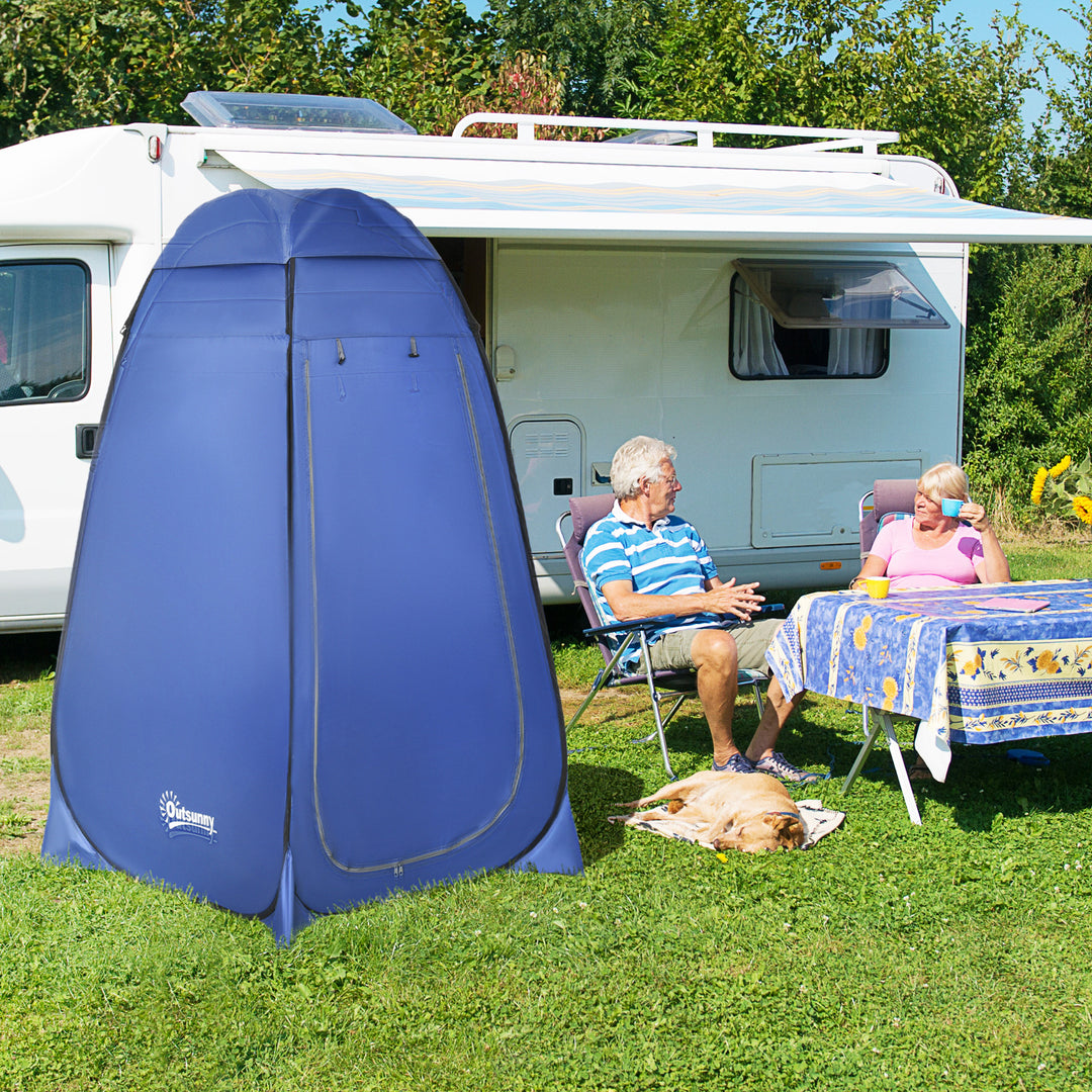 Pop-up toilettelt, mobil camping douchetent, omkleedtelt med indvendig vakuum, douchecabine, kleedcabine, vandtæt, polyester, mørk blå, 120 x 120 x 190 cm