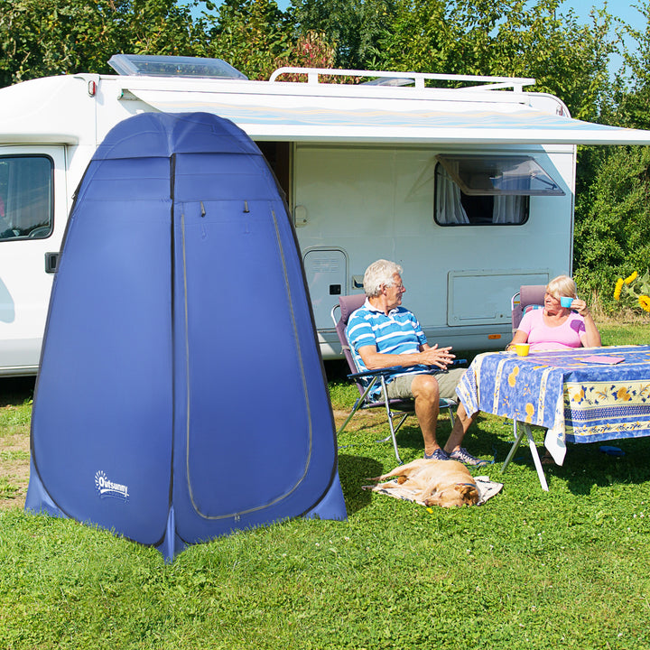 Pop-up toilettelt, mobil camping douchetent, omkleedtelt med indvendig vakuum, douchecabine, kleedcabine, vandtæt, polyester, mørk blå, 120 x 120 x 190 cm