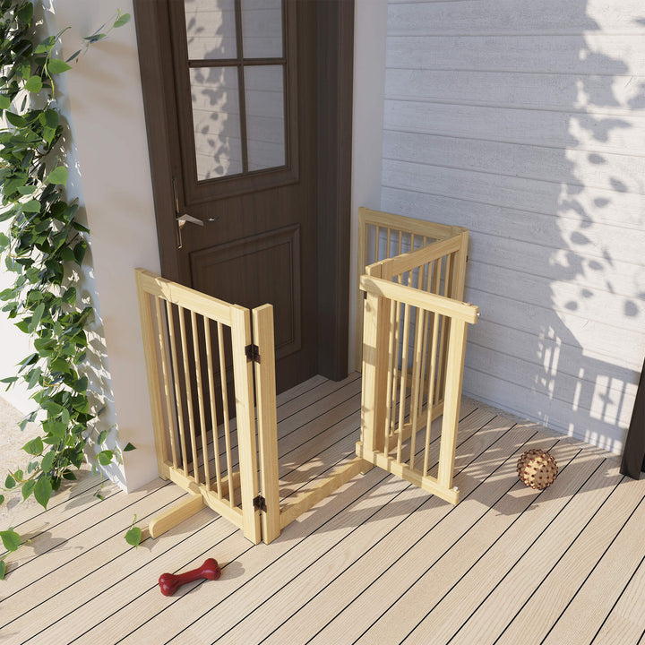 Fritstående hundegitter, 4 paneler, fleksibelt, fyrretræ, 204l x 36b x 75h cm, naturtræ