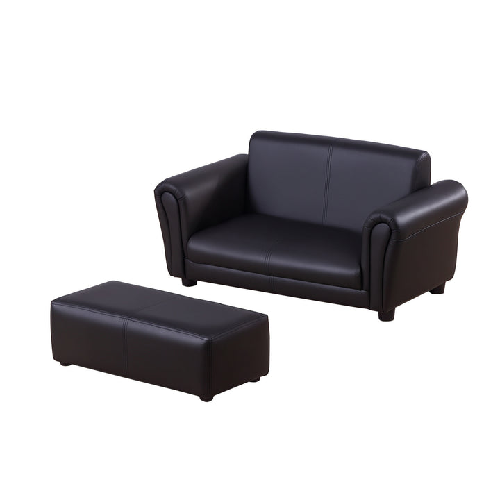 Børnelænestol med fodskammel, børnesofa med fodskammel, børnesofa, sofalænestol, sort, 83 x 42 x 41 cm