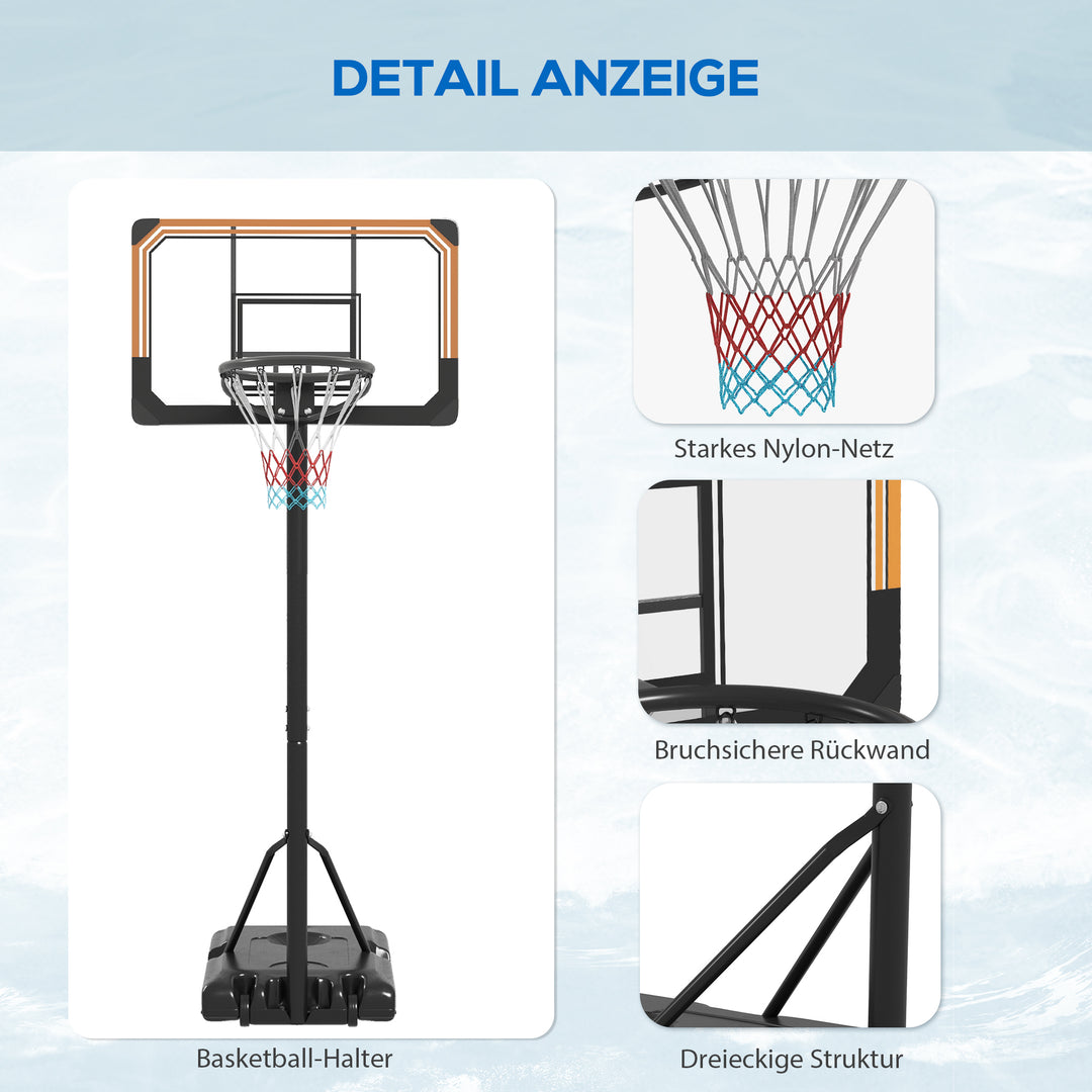 Basketballstativ, højdejusterbar, kurvhøjde 182-213 cm, vejrbestandig, med hjul, metalramme