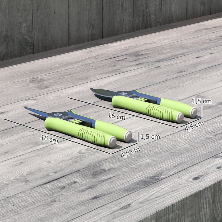 Haveværktøjssæt 2-delt haveværktøj lavet af rustfrit stål haveværktøj med beskæresaks beskæresaks grøn + sølv