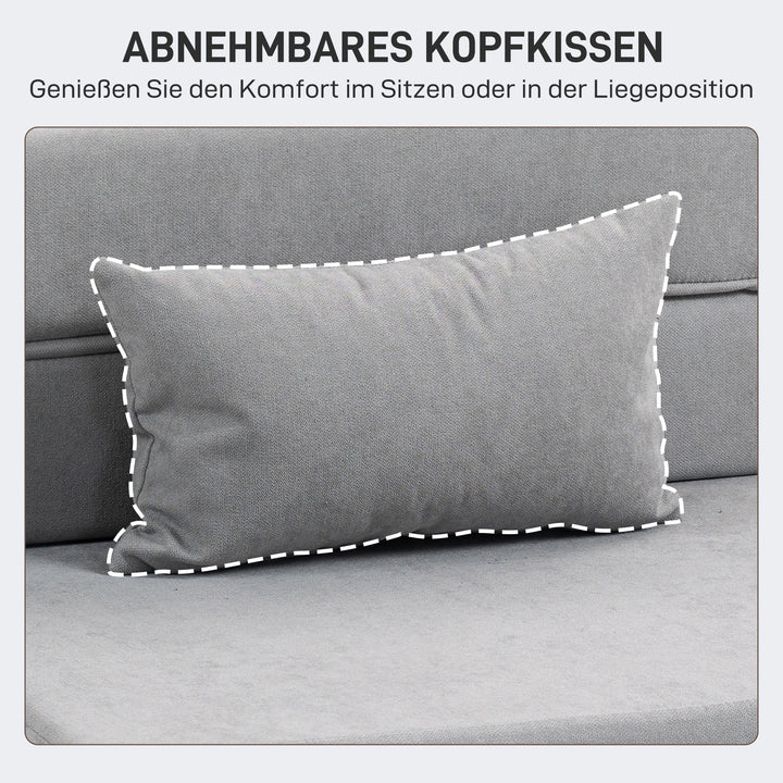 Gulvsofa, polstret, kan omdannes til madras, skum, hynde, lysegrå