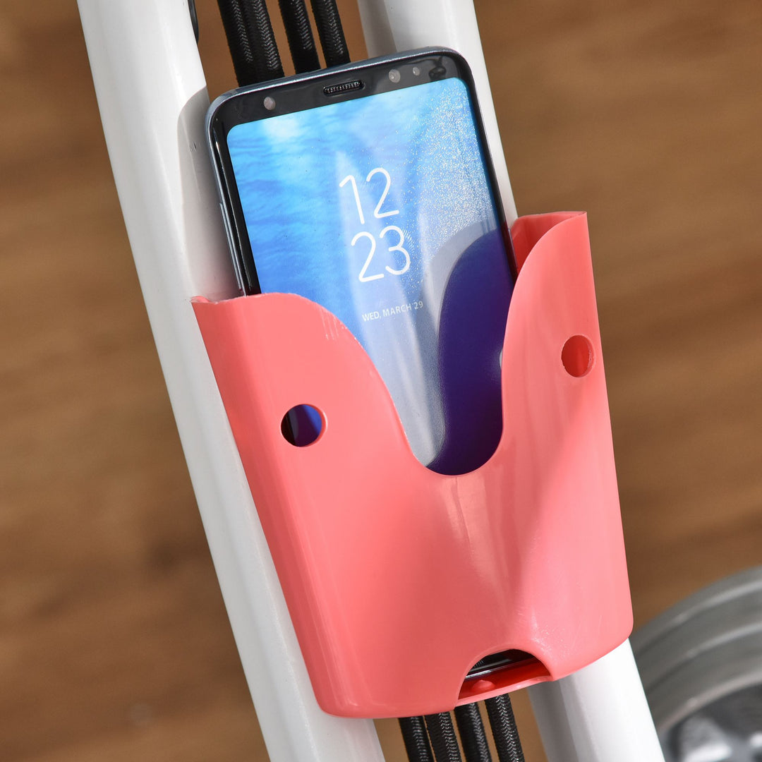 2-i-1 motionscykel med LCD-display, justerbar pulsmåler, sæde og hjul; foldbar motionscykel med 8 niveauer af magnetisk modstand, spændekabel og stålstel.