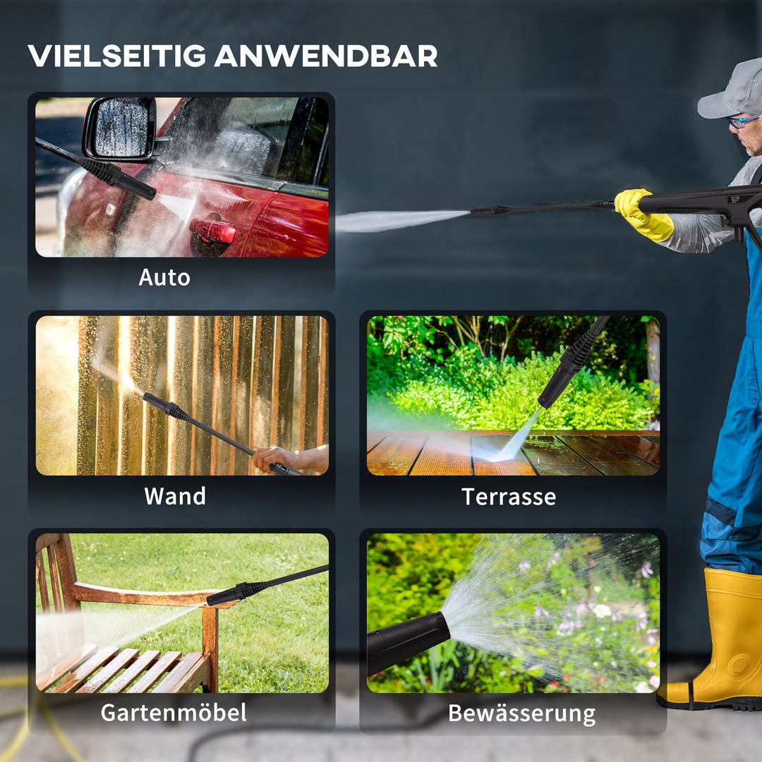 Højtryksrenser, 5-delt tilbehør, justerbar sprøjtedyse, 150 bar tryk, 1800 w, maks. 510 l/t, 35 x 27 x 78 cm
