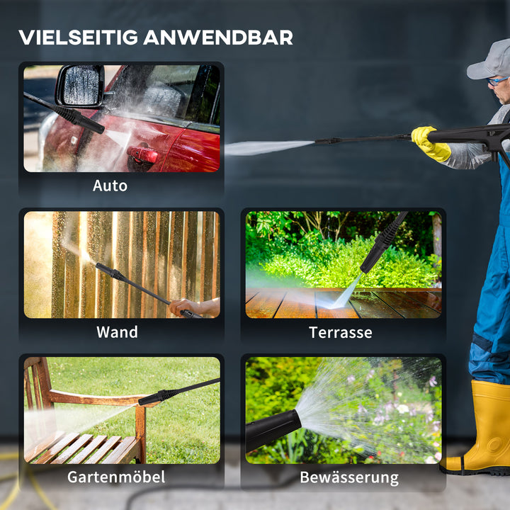 Højtryksrenser, 5-delt tilbehør, justerbar sprøjtedyse, 150 bar tryk, 1800 w, maks. 510 l/t, 35 x 27 x 78 cm
