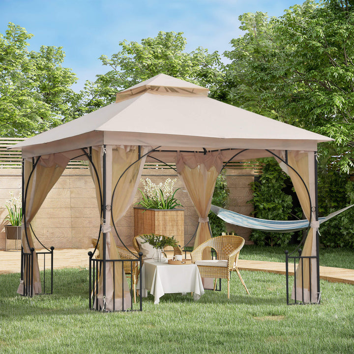 Havepavillon/telt, inklusive monteringsbeslag, vejrbestandig, 295 cm x 295 cm x 275 cm. Beige + Sort