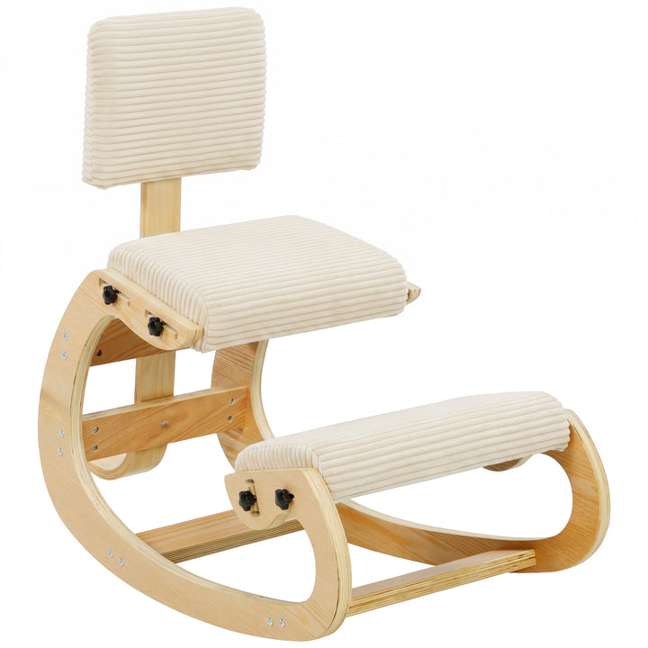 Ergonomisk knælestol med ryglæn, corduroy-look, cremehvid