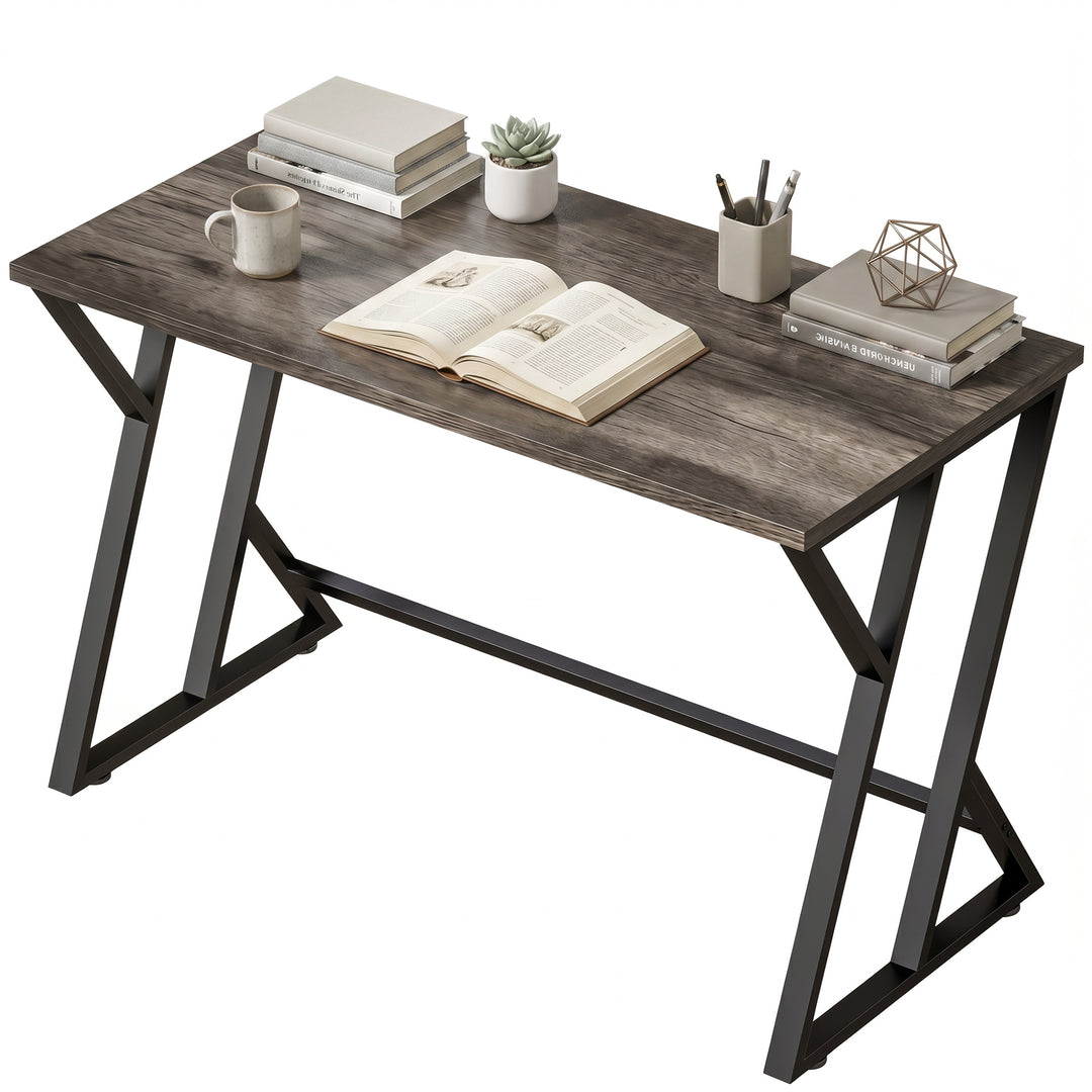 Skrivebord/computerbord 120x60cm, kontorbord med Z-formet metalbase, trælook, industrielt design til kontor, grå