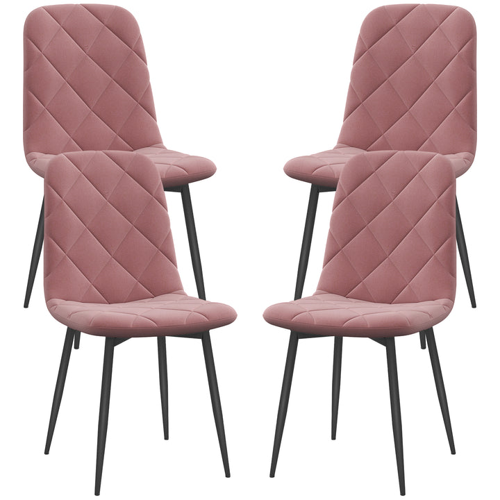 Spisestuestole sæt med 4 køkkenstole med ryglæn, fløjlslook, lænestole 45 x 54 x 87 cm pink