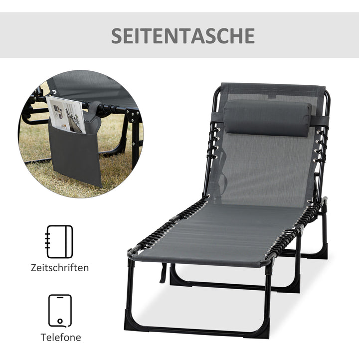 Liggestol, foldbar liggestol med nakkepude, stålstel, betræk af netstof, 120 kg lasteevne, grå