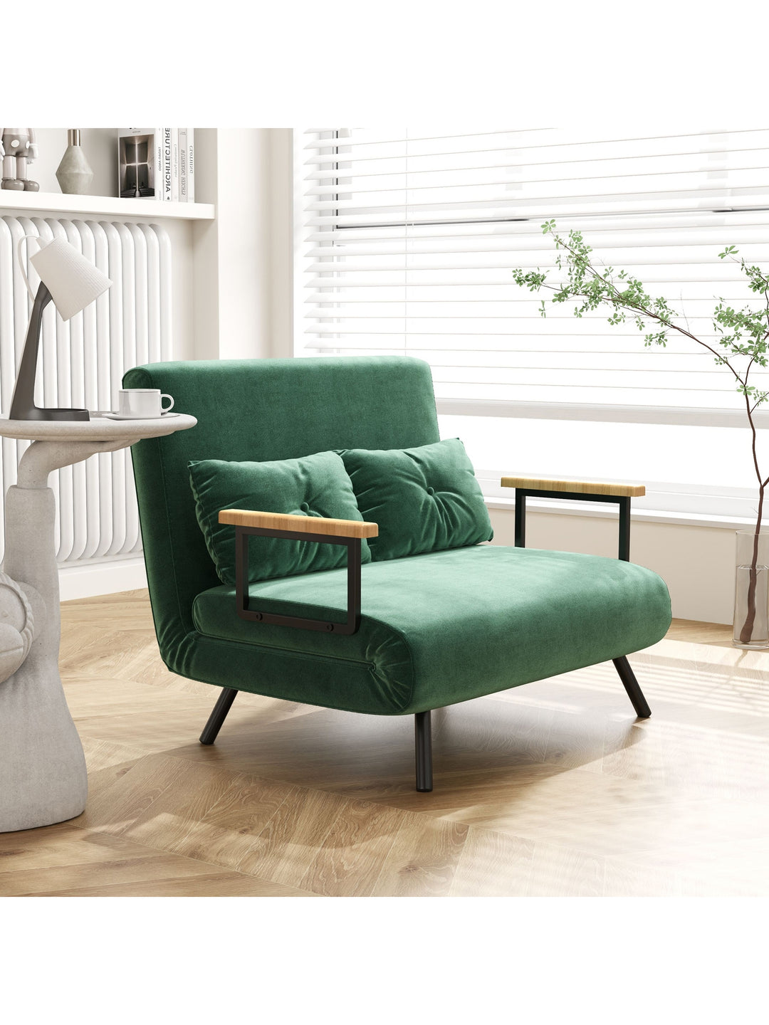 4-i-1 sovesofa med sovefunktion, fløjlslook, 183x98,5 cm, grøn