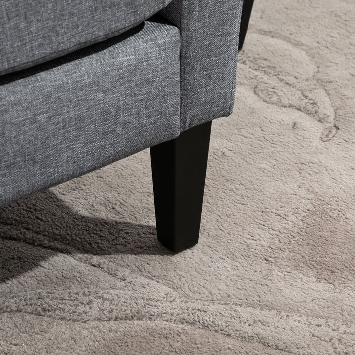 Enkelt lænestol, afslappende stol, polstret stol med træben, stof med hørlook, 66 x 72 x 74 cm, lysegrå