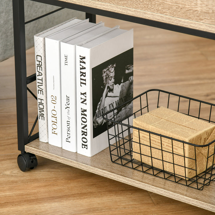 Sidebord serveringsvogn med hjul køkkenvogn sofabord med skuffe opbevaring skænk flytbar spånplade naturlig 60 x 30 x 65 cm